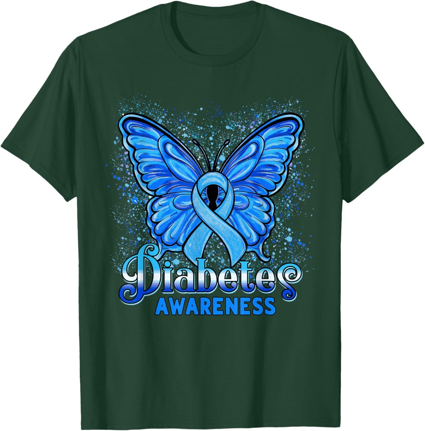 in November We Wear Blue Diabetes Awareness Ribbon Butterfly T-Shirt - T-Shirt | Forest