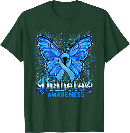 in November We Wear Blue Diabetes Awareness Ribbon Butterfly T-Shirt - T-Shirt | Forest