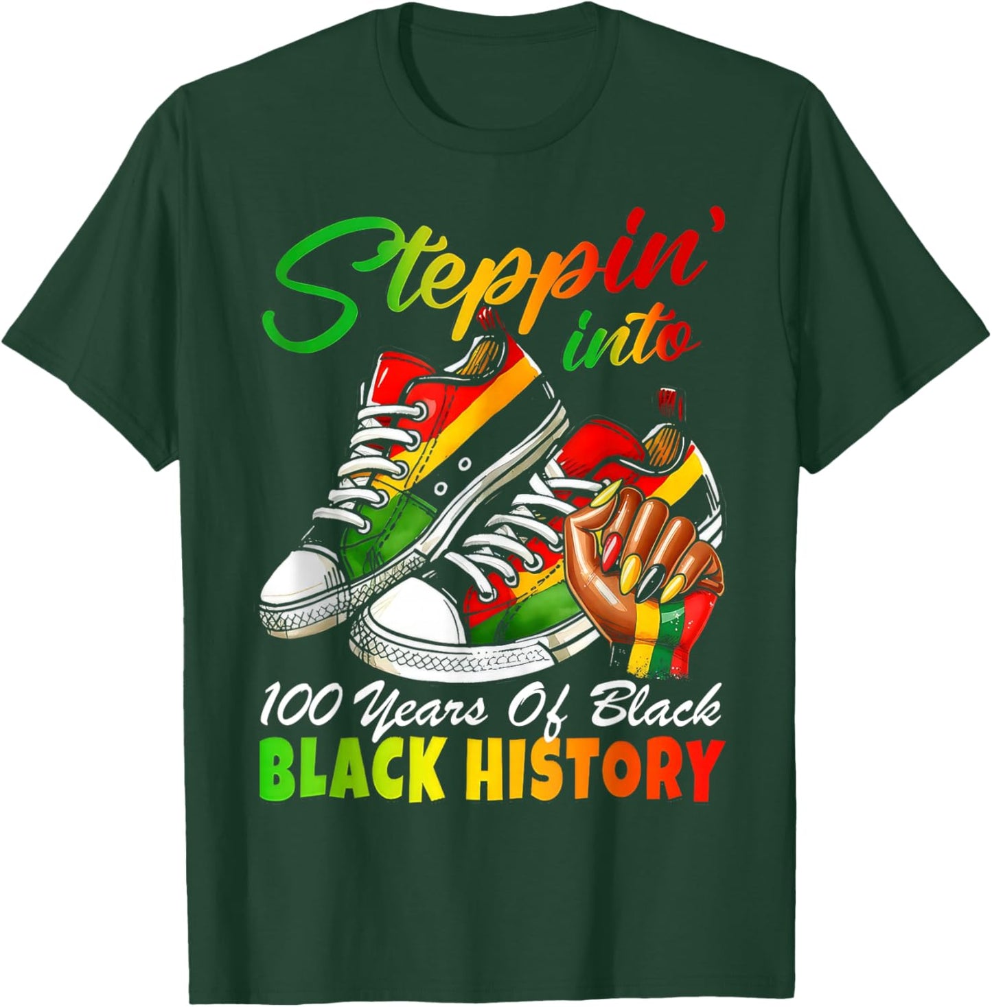 Stepping Into 100 Years of Black History Sneakers Black T-Shirt - T-Shirt | Forest