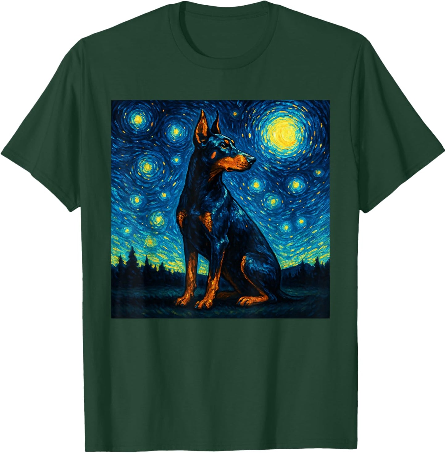 Doberman Van Gogh Starry Night Cool Art Dog mom dad Women T-Shirt - T-Shirt | Forest