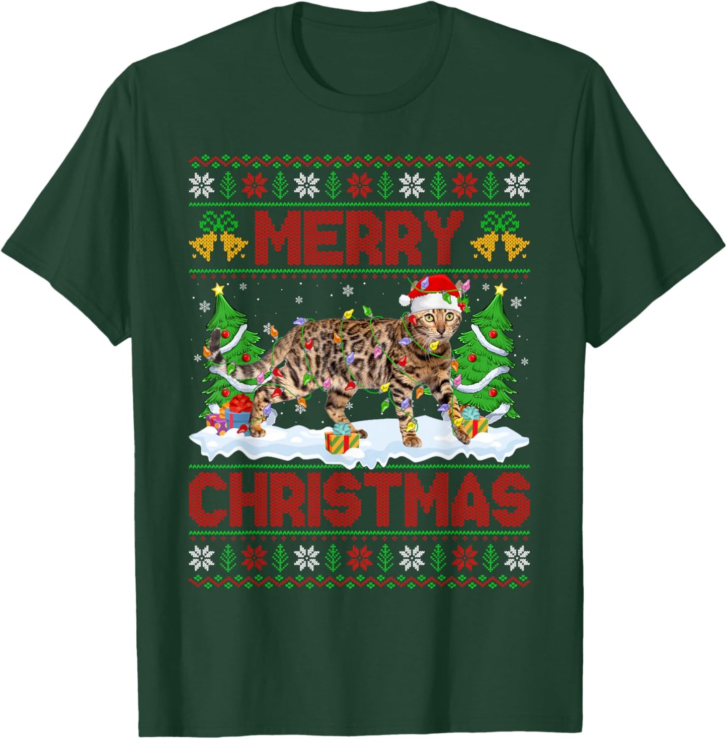 Bengal Cat Ugly Xmas Sweater Funny Pet Animal Cat Christmas T-Shirt - T-Shirt | Forest