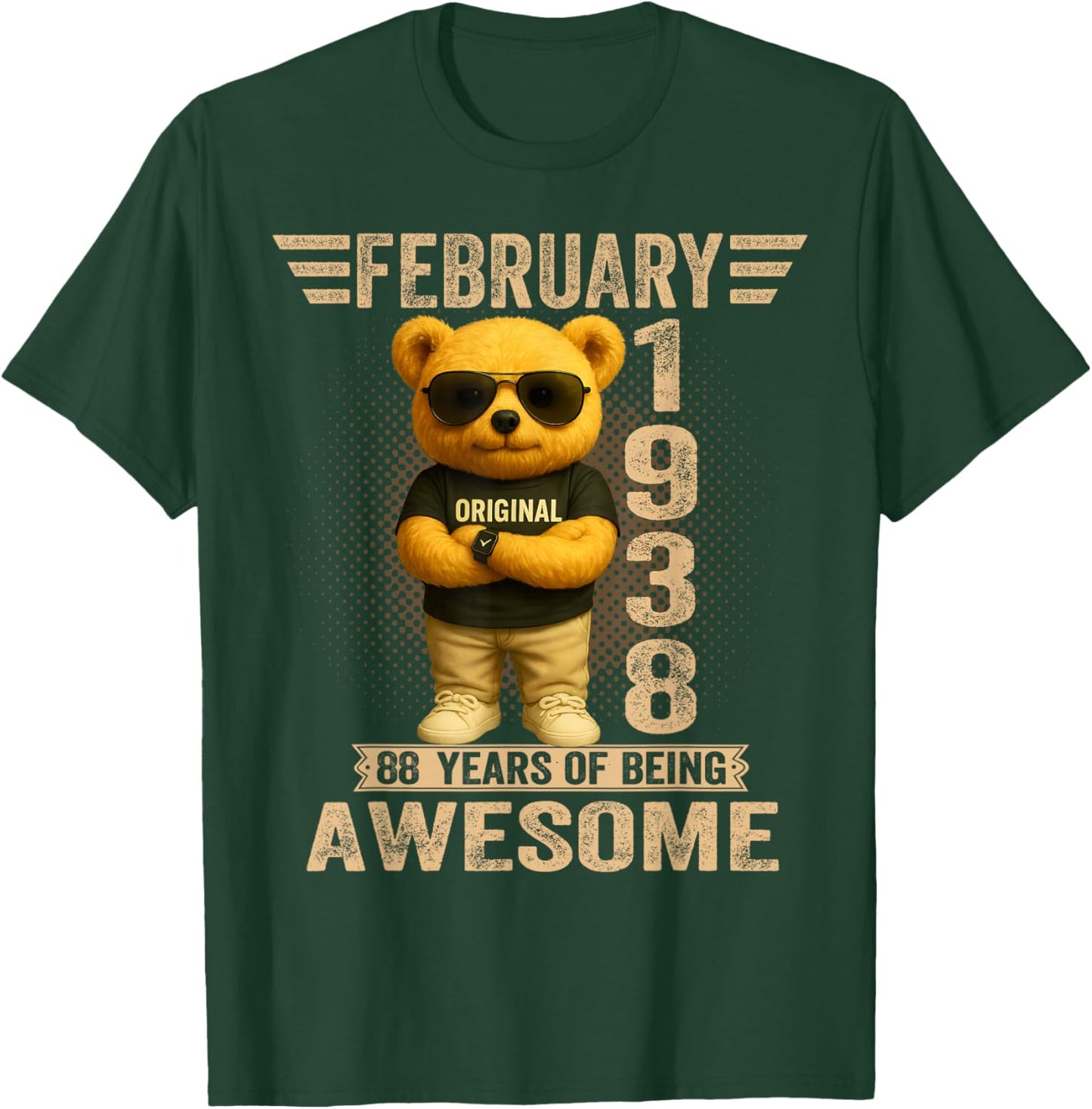 88 Year Old February 1938 Teddy Bear 88th Birthday Men Women T-Shirt - T-Shirt | Forest
