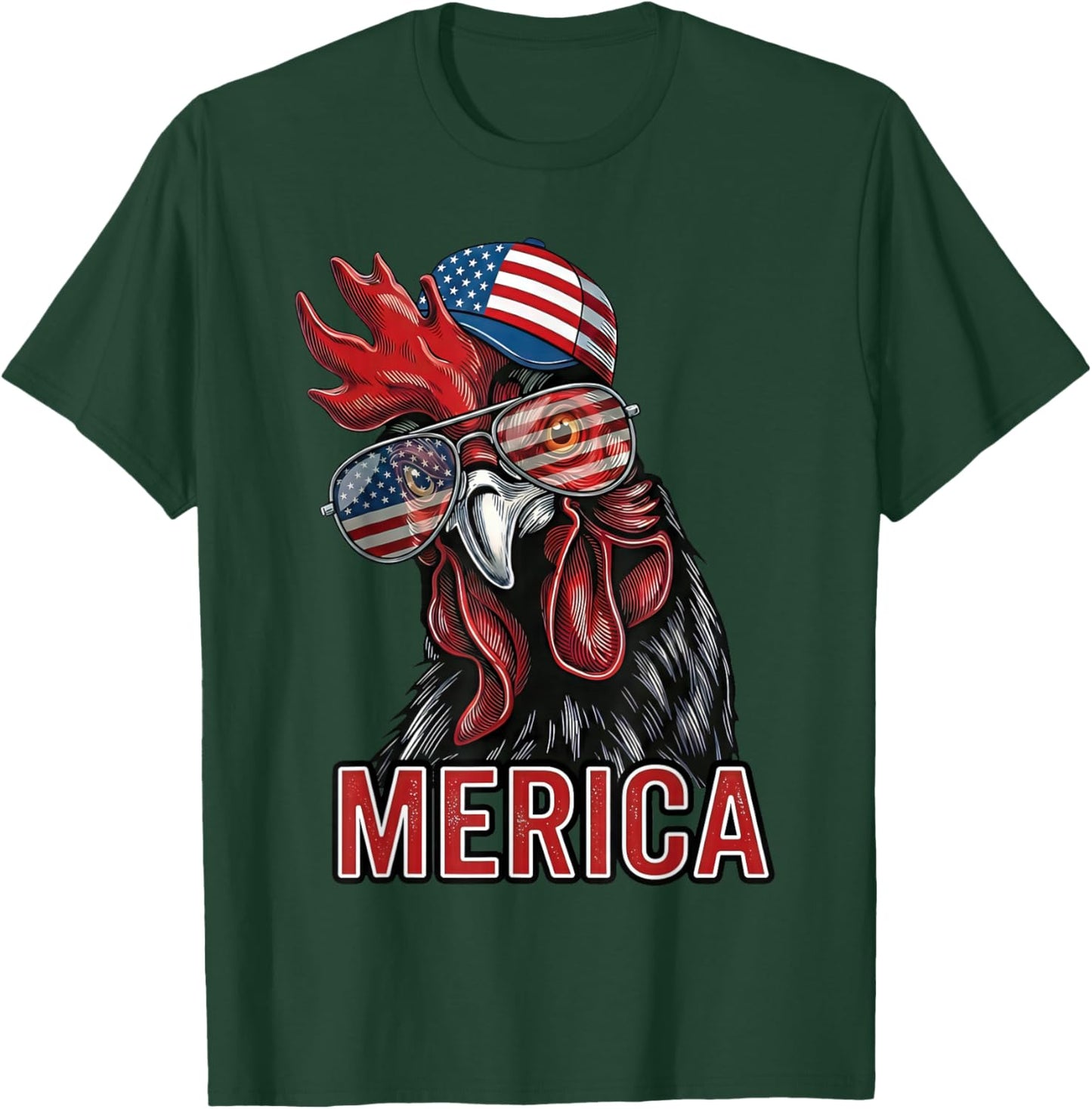 Merica Rooster Funny Patriotic USA Sunglasses Hat T-Shirt - T-Shirt | Forest