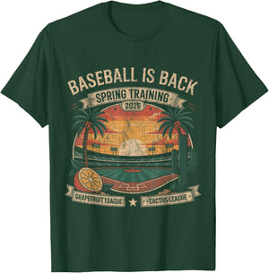 Spring Training Baseball is Back 2026 Retro Stadium Sunset T-Shirt - T-Shirt | Forest
