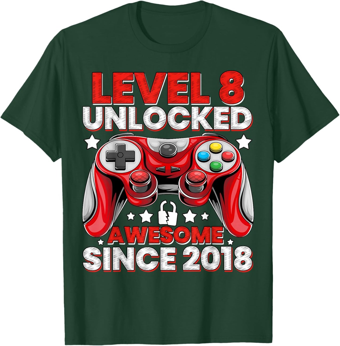 Level 8 Unlocked 8 Year Old Gifts Boys 8th Birthday Boy T-Shirt - T-Shirt | Forest