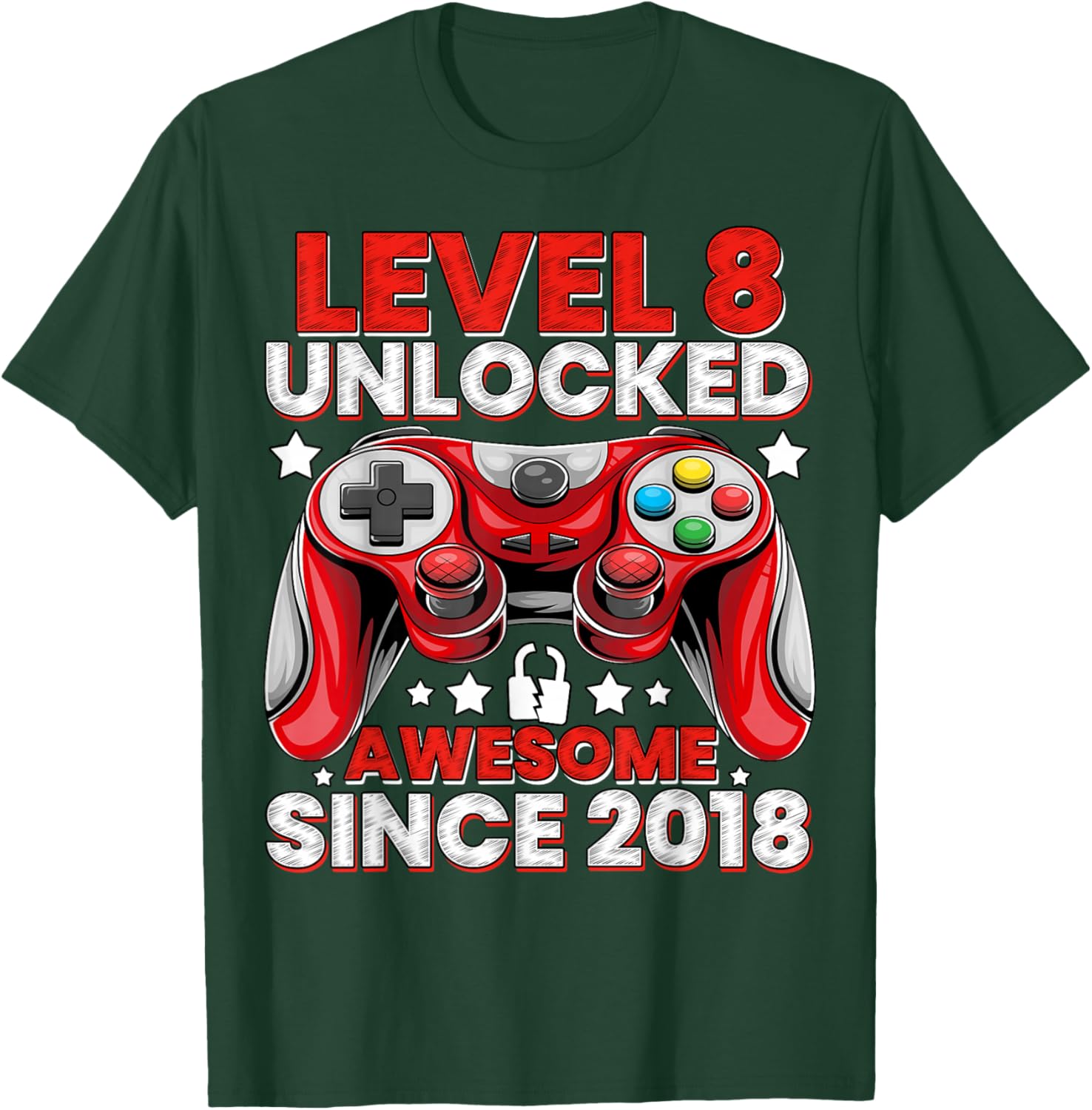 Level 8 Unlocked 8 Year Old Gifts Boys 8th Birthday Boy T-Shirt - T-Shirt | Forest