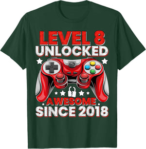 Level 8 Unlocked 8 Year Old Gifts Boys 8th Birthday Boy T-Shirt - T-Shirt | Forest