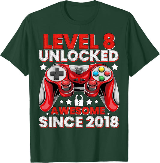 Level 8 Unlocked 8 Year Old Gifts Boys 8th Birthday Boy T-Shirt - T-Shirt | Forest