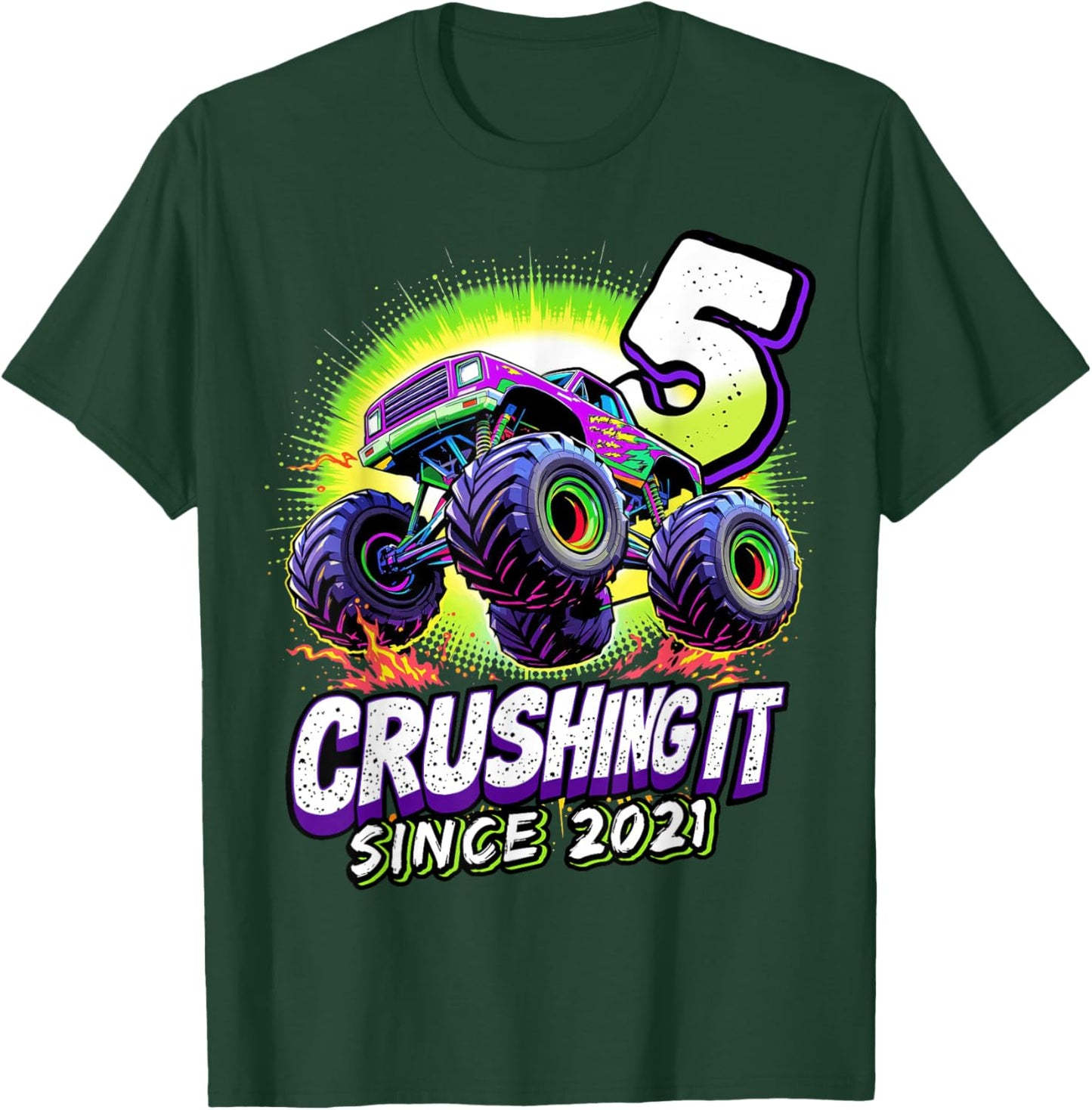 Birthday Monster Truck 5 Year Old Boys 5th Party Born 2021 T-Shirt - T-Shirt | Forest