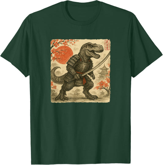 Dinosaur Samurai Japanese Warrior Costume Sumi-e Art Funny T-Shirt - T-Shirt | Forest
