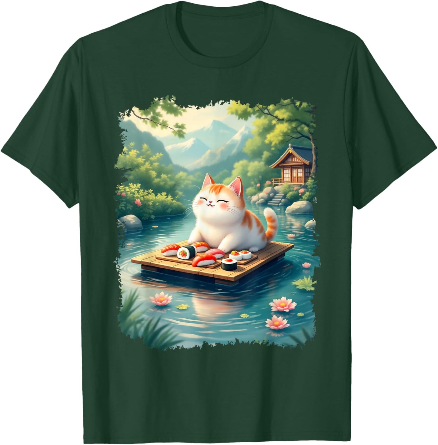 Kawaii Cat Lover Japanese Cats Owner Sushi Lover Anime Otaku T-Shirt - T-Shirt | Forest