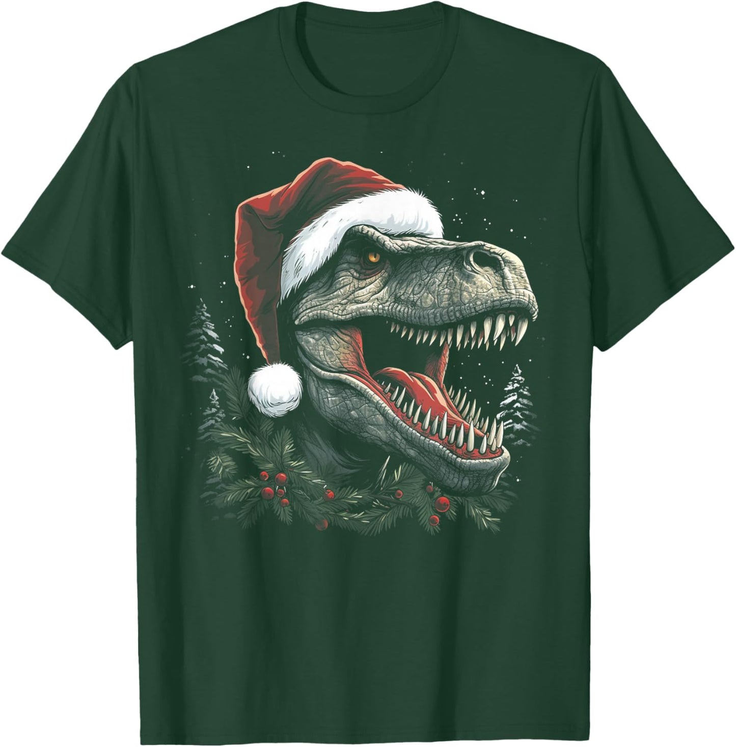 T Rex Dinosaur - Christmas Funny Santa Holiday Men Women T-Shirt - T-Shirt | Forest