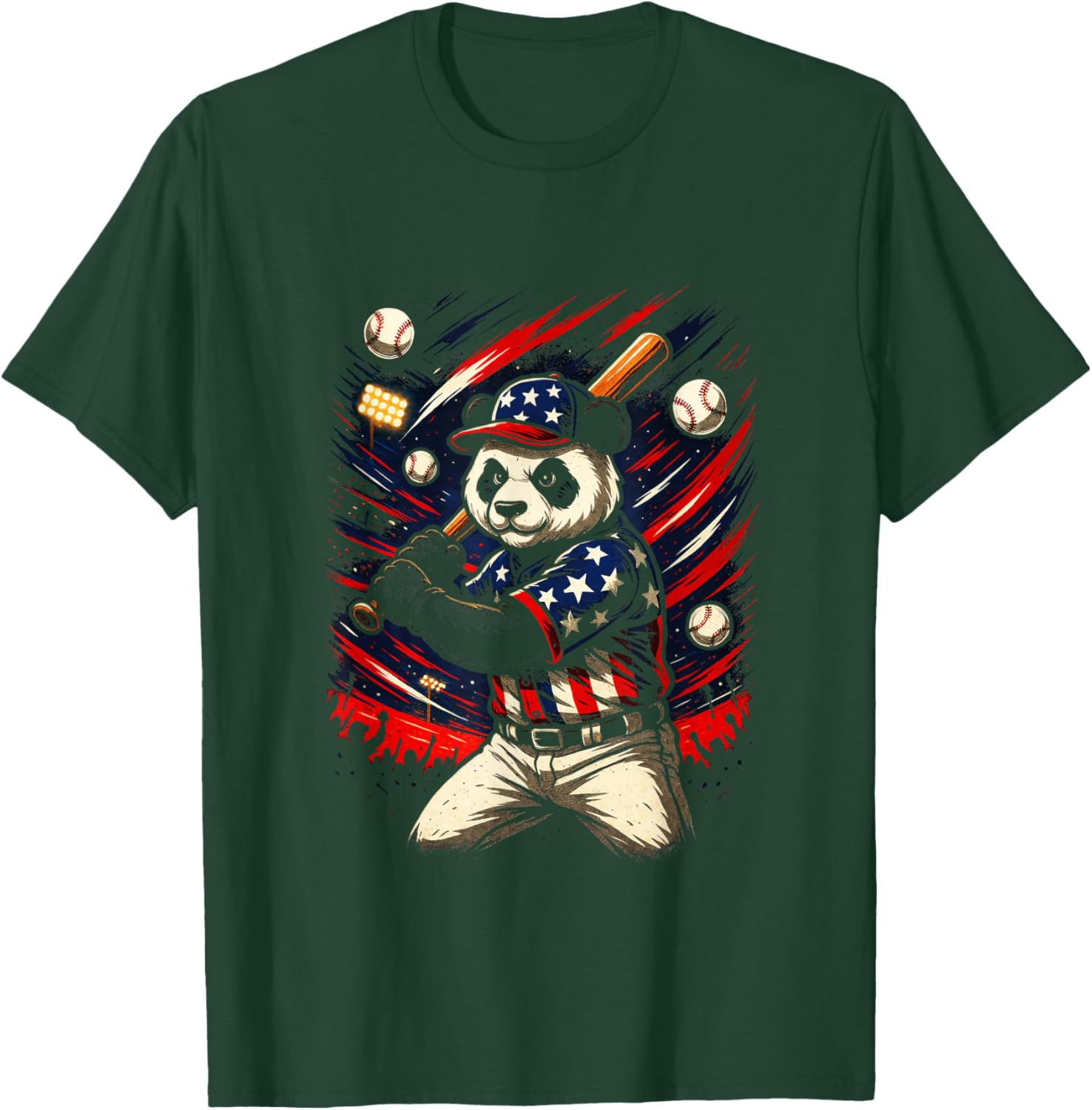 Panda Player - Baseball USA Cartoon Fun T-Shirt - T-Shirt | Forest
