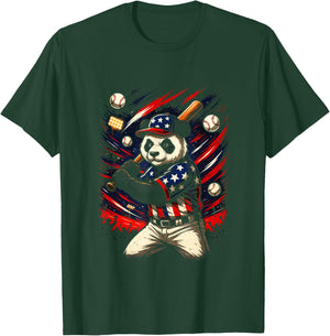 Panda Player - Baseball USA Cartoon Fun T-Shirt - T-Shirt | Forest