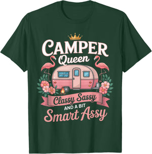 Camper Queen Classy Sassy Smart Assy Camping RV Gifts Women T-Shirt - T-Shirt | Forest