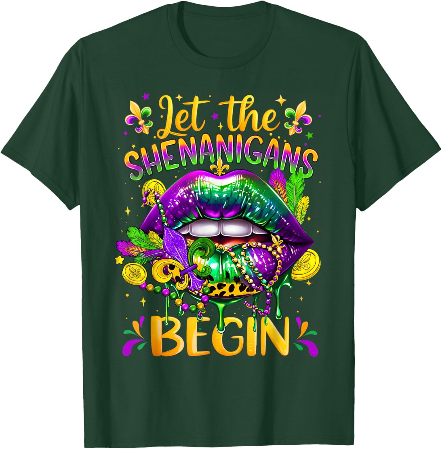 Mardi Gras Let The Shenanigans Begin Lips New Orleans Girly T-Shirt - T-Shirt | Forest