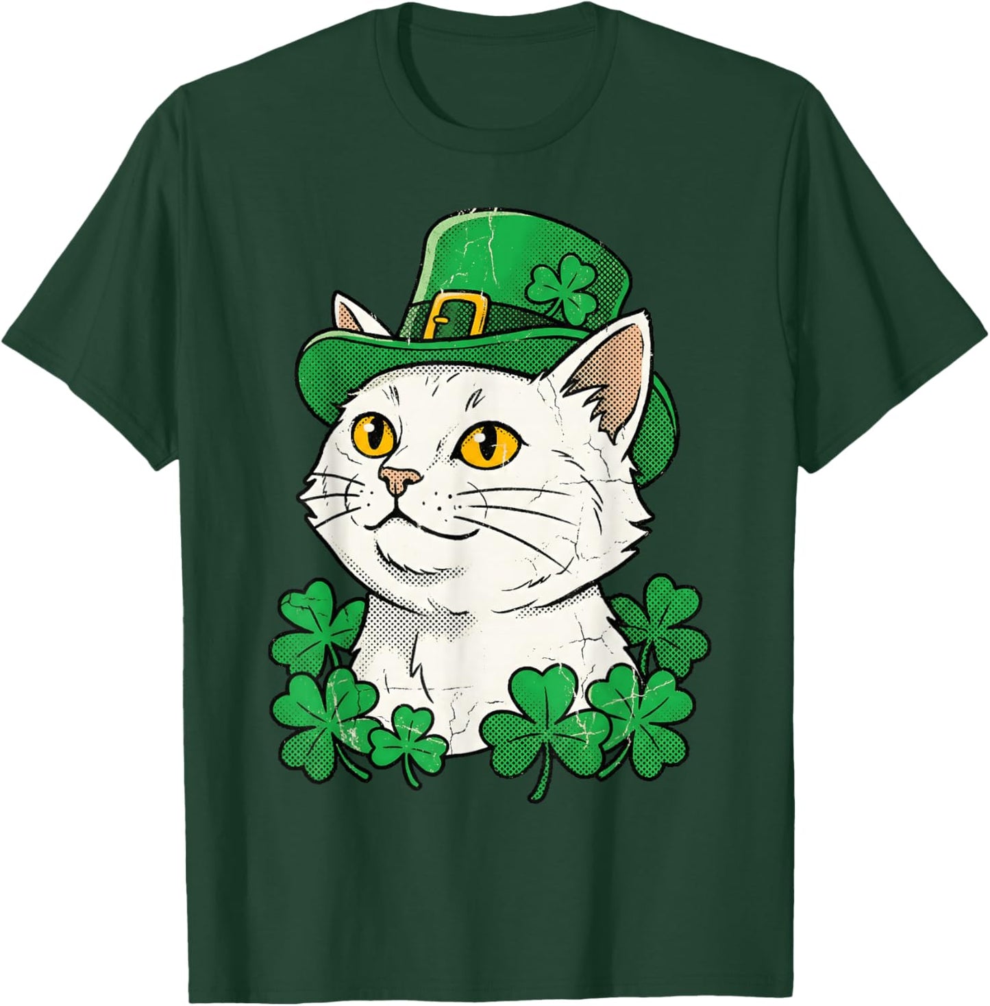 St Patricks Day Cat Leprechaun Hat Shamrock Saint Pattys Day T-Shirt - T-Shirt | Forest