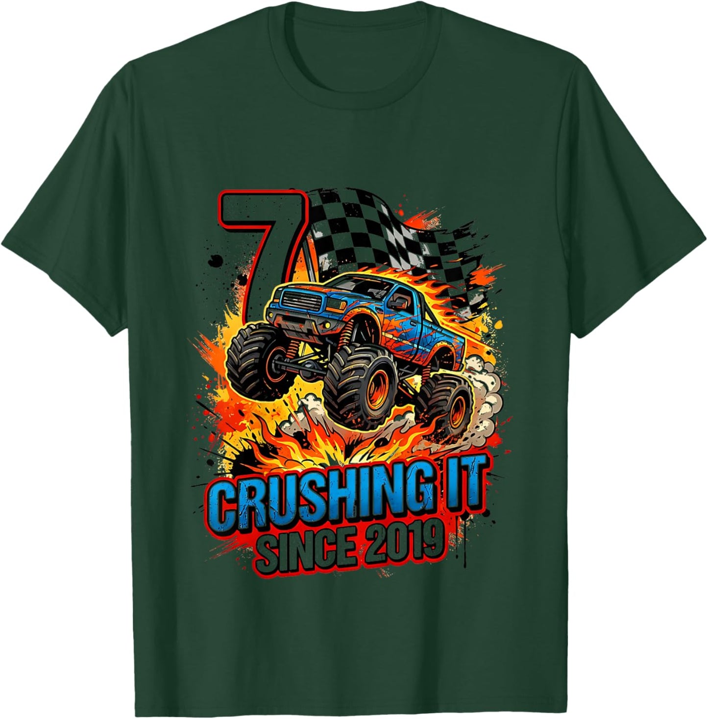 Kids 7th Birthday Truck Turning 7 Years Old Boy Born in 2019 T-Shirt - T-Shirt | Forest