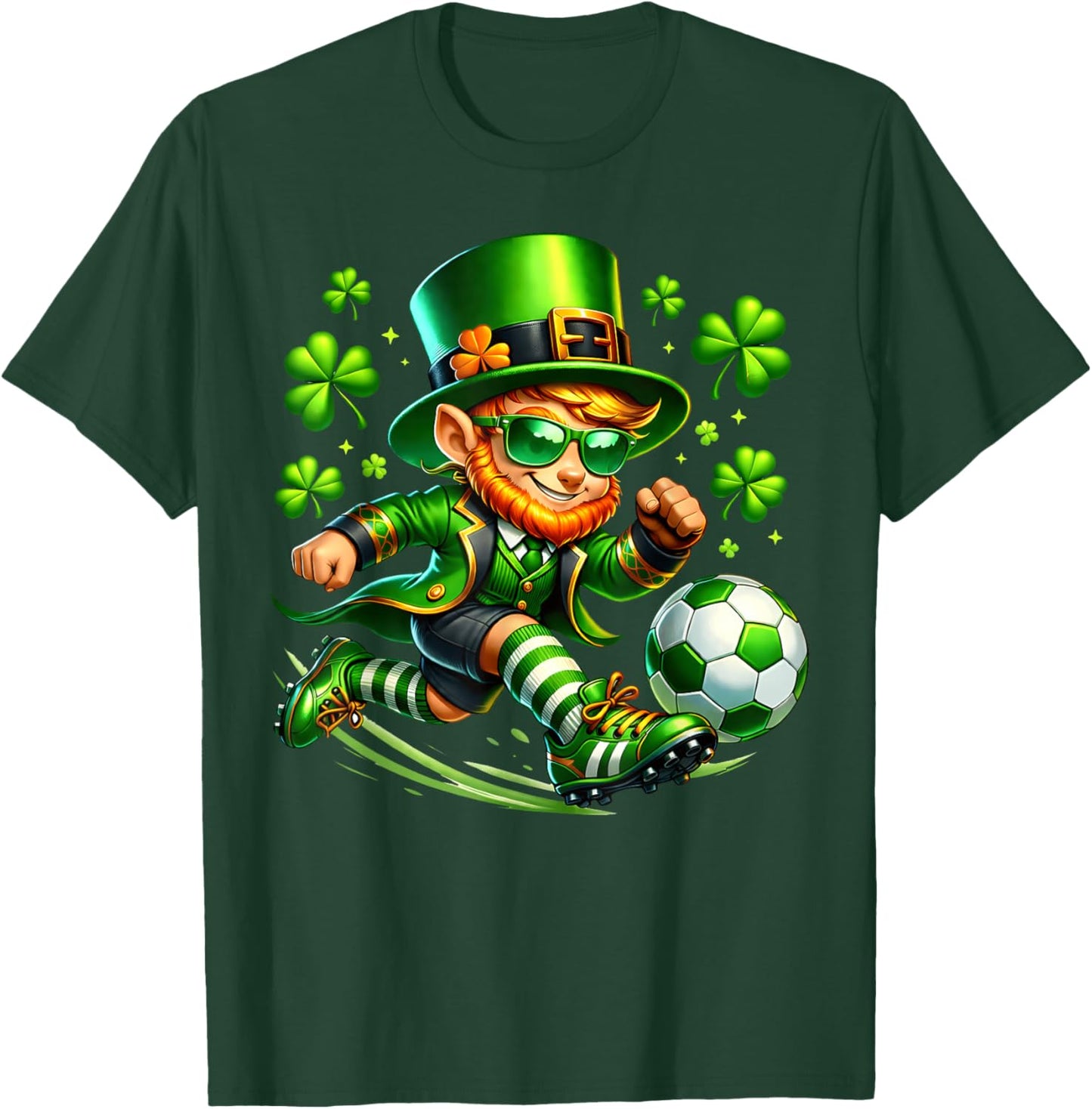 St Patricks Day Leprechaun Playing Soccer Sport Men Boys T-Shirt - T-Shirt | Forest