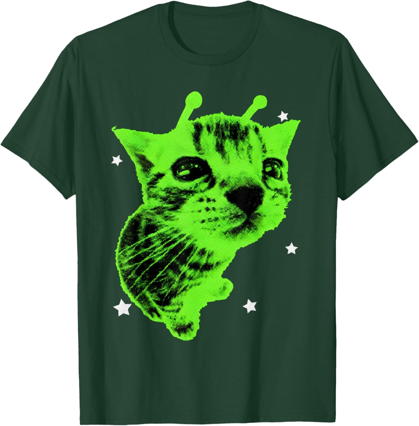Y2K Alien Cat Meme Retro Silly Cat Vintage Space Kitty Funny T-Shirt - T-Shirt | Forest