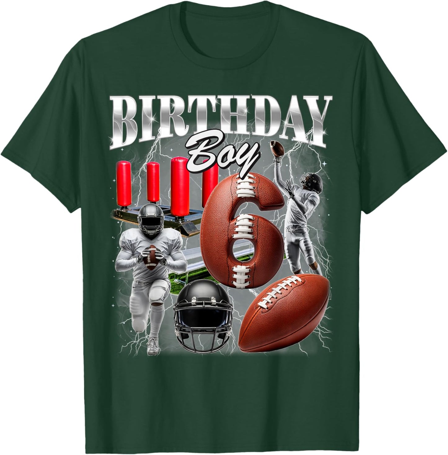 6th Birthday Boy Youth 6 Year Old Retro 90s Style Football T-Shirt - T-Shirt | Forest