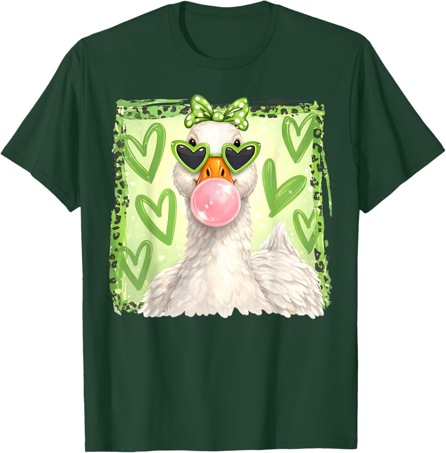 St Patricks Day Irish Lucky Goose Bubblegum Coquette Bow T-Shirt - T-Shirt | Forest