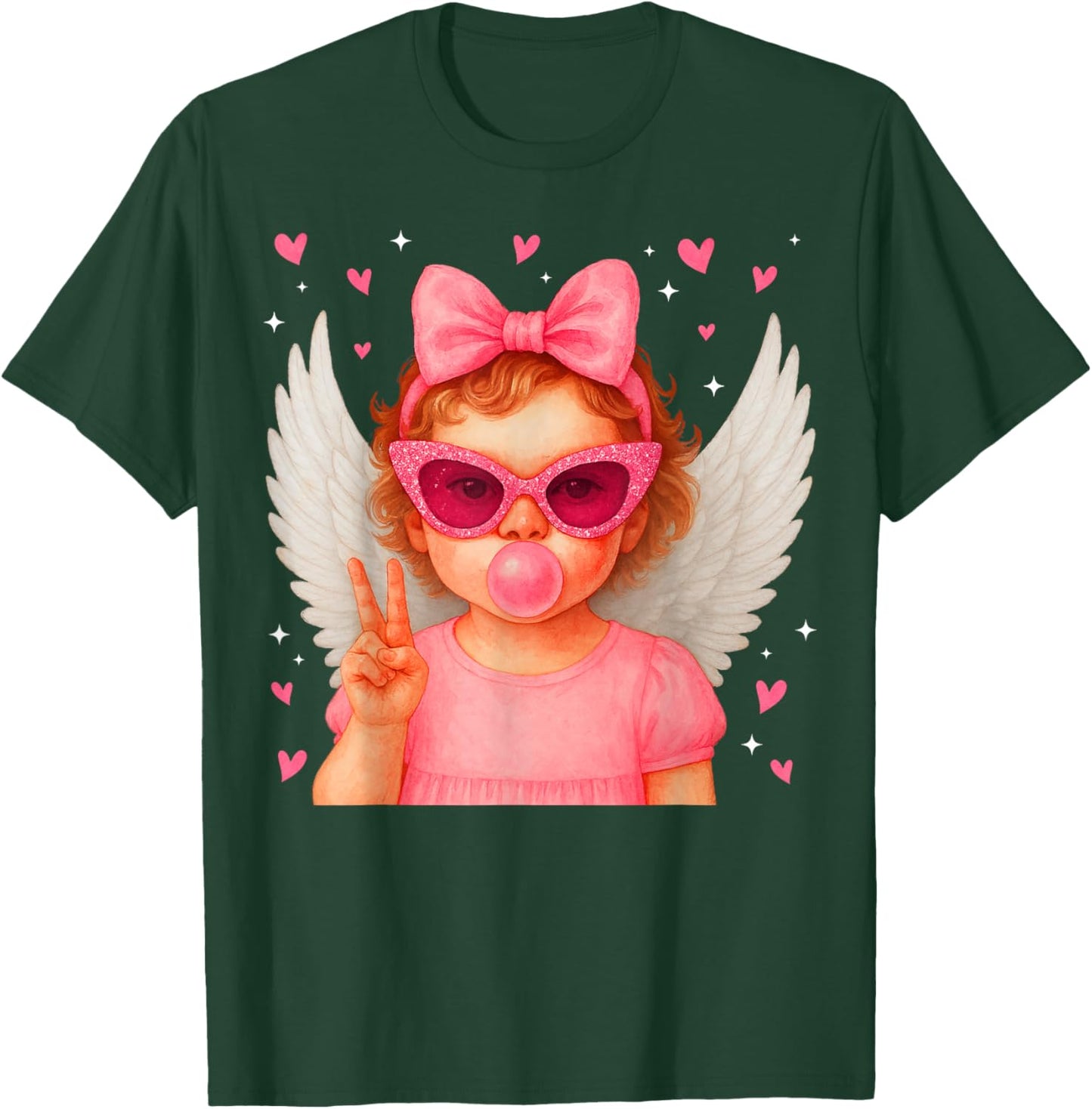 Cute Cupid Heart Pink Bow Valentine Outfit Girl Kid T-Shirt - T-Shirt | Forest