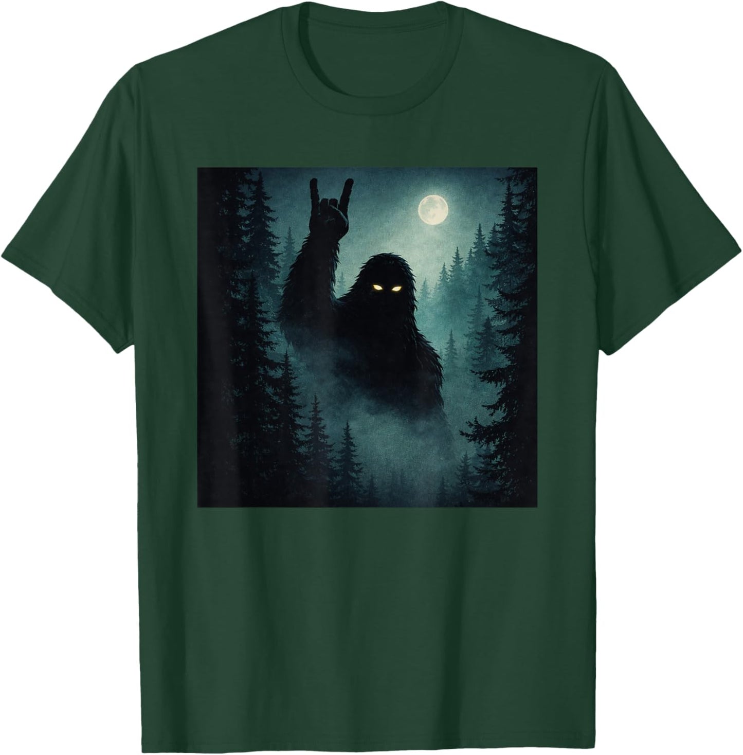 Rock On Bigfoot Sasquatch Cryptid Night Forest T-Shirt - T-Shirt | Forest