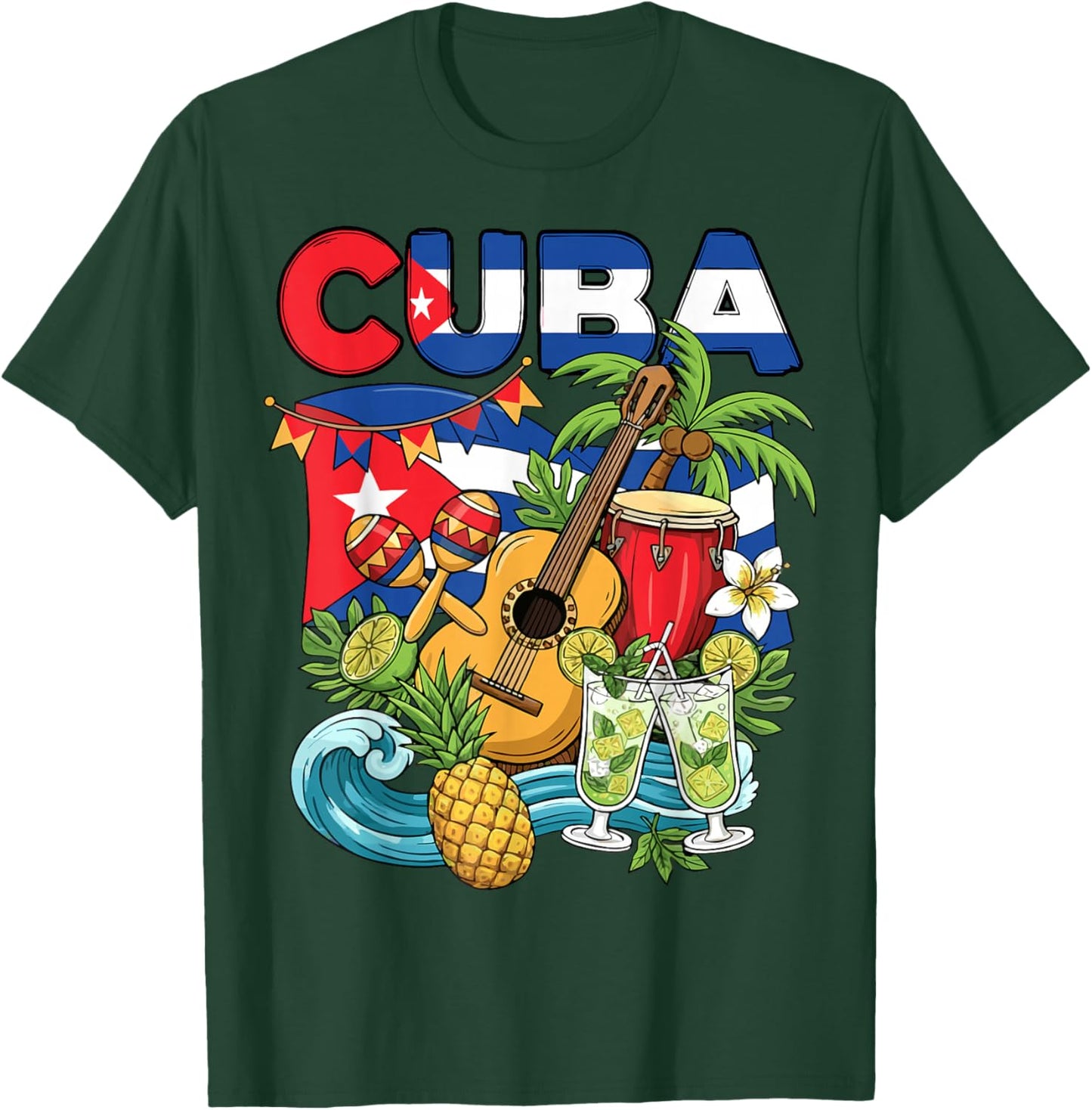 Cuban Flag Hispanic Cuba T-Shirt - T-Shirt | Forest