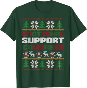 Funny Ugly Christmas Sweater Emotional Support Coworker T-Shirt - T-Shirt | Forest