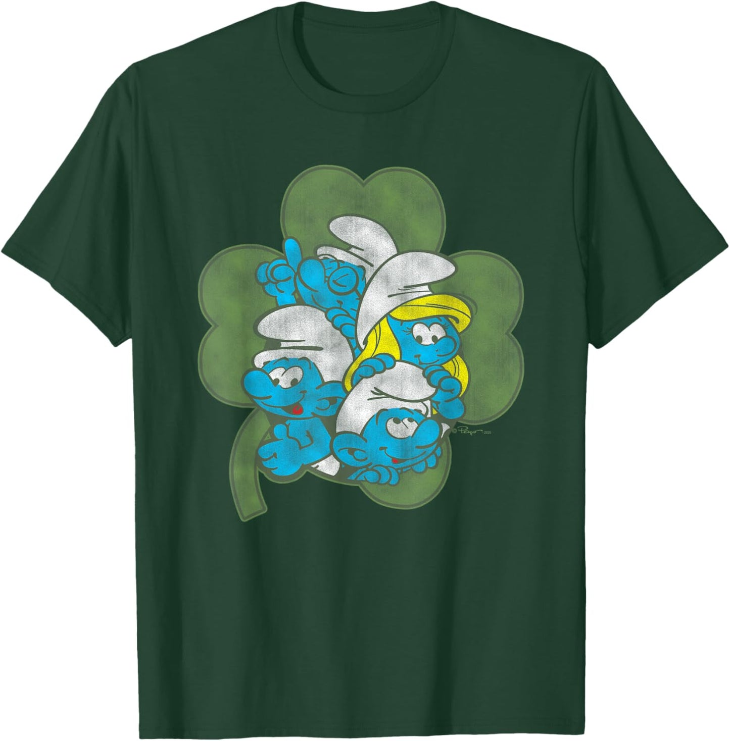 The Smurfs Four Leaf Clover Cast St. Patrick's Day Cartoon T-Shirt - T-Shirt | Forest