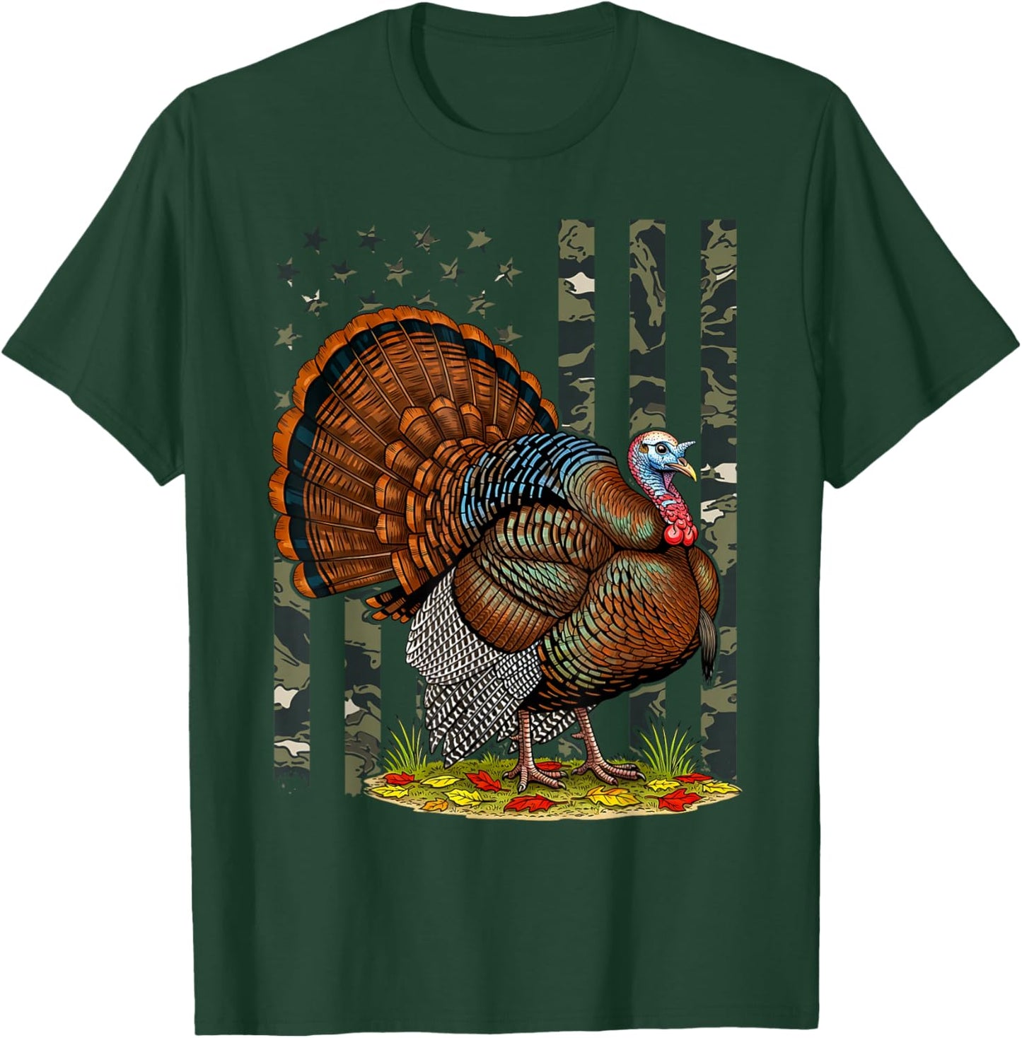 Turkey Hunting Graphic American Flag Tree Camouflage T-Shirt - T-Shirt | Forest