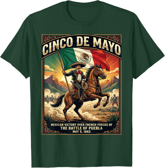 Vintage Cinco De Mayo Battle of Puebla May 5, 1862 Mexican T-Shirt - T-Shirt | Forest