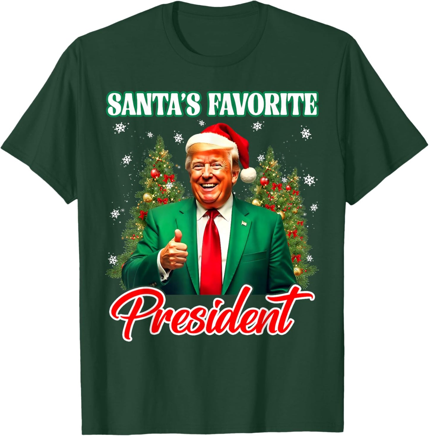 Santa's Favorite President 2025 Merry Christmas Pajama Trump T-Shirt - T-Shirt | Forest