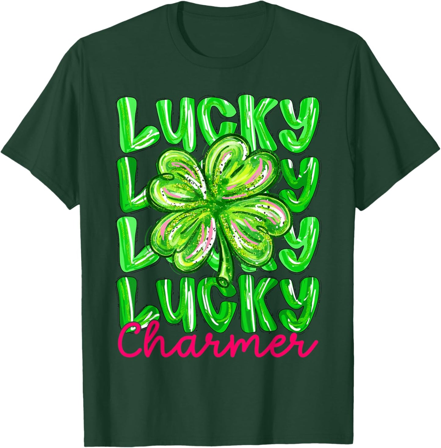 Kids St Patricks Day Lucky Charmer Preppy Shamrock Boys Girl T-Shirt - T-Shirt | Forest