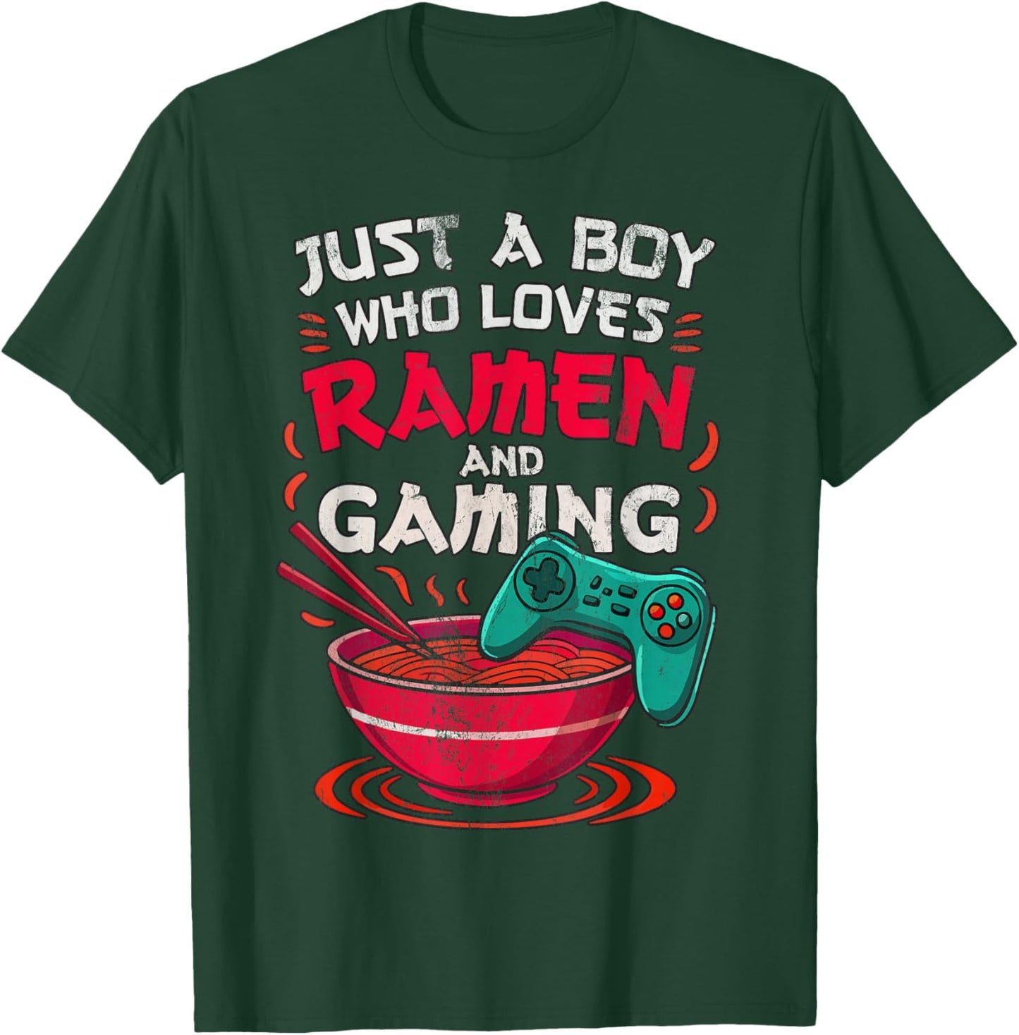Just A Boy Who Loves Ramen and Gaming Japan Anime Video Game T-Shirt - T-Shirt | Forest
