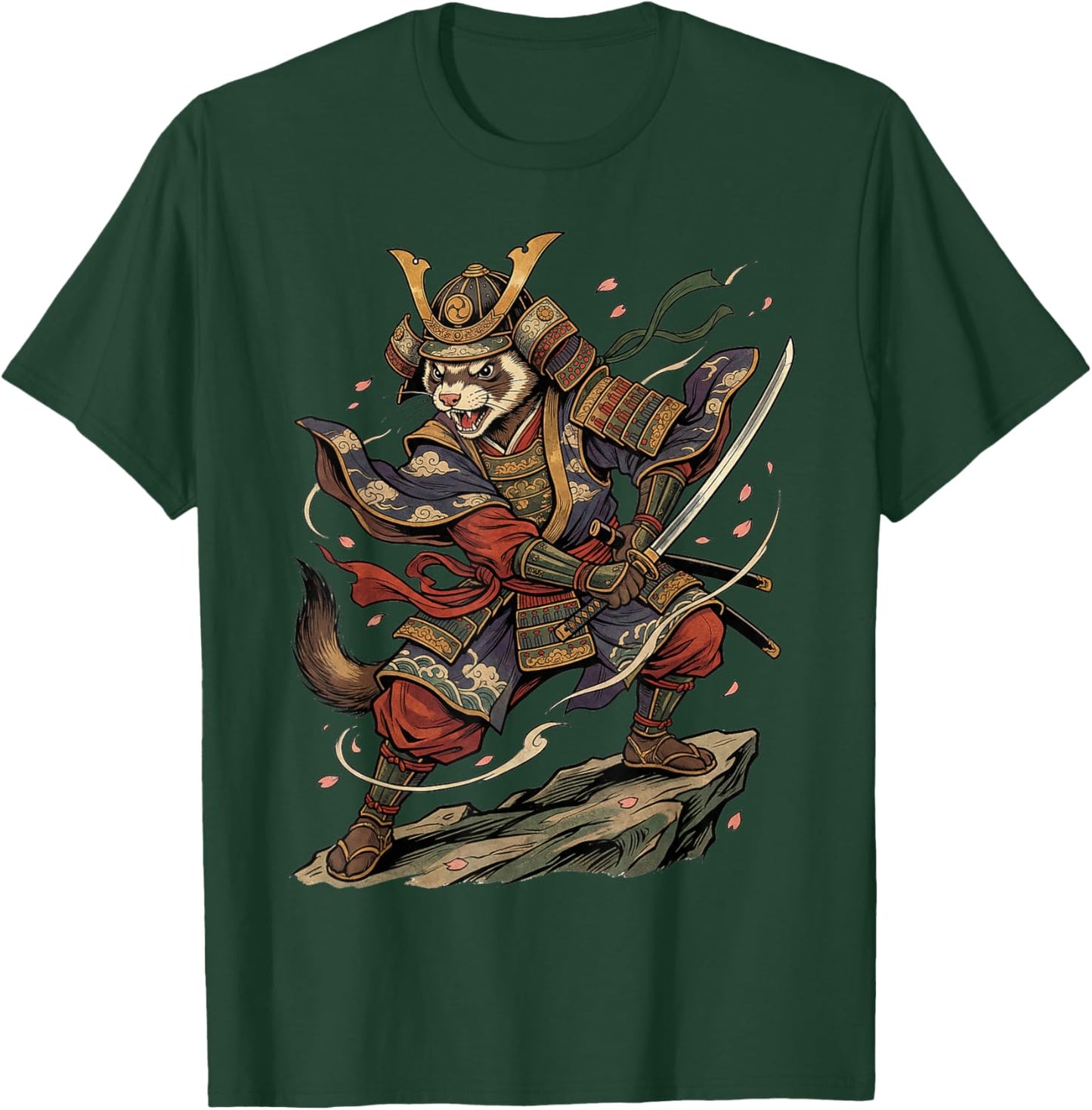 Ferret Samurai Japanese Vintage Warrior Art Anime Graphic T-Shirt - T-Shirt | Forest