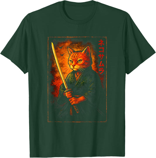Samurai Cat Warrior Art T-Shirt - T-Shirt | Forest