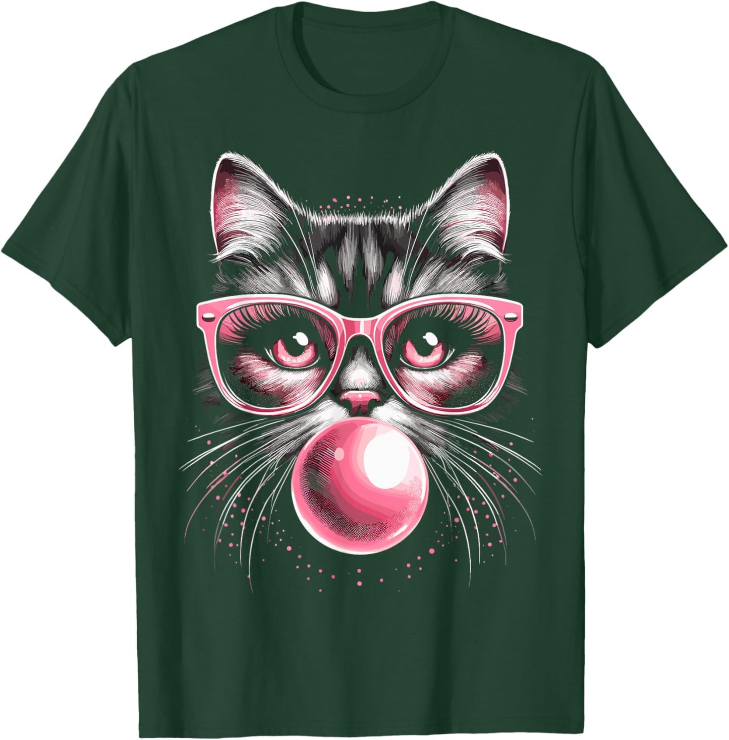 Cute Cat with Glasses and Bubblegum T-Shirt - T-Shirt | Forest