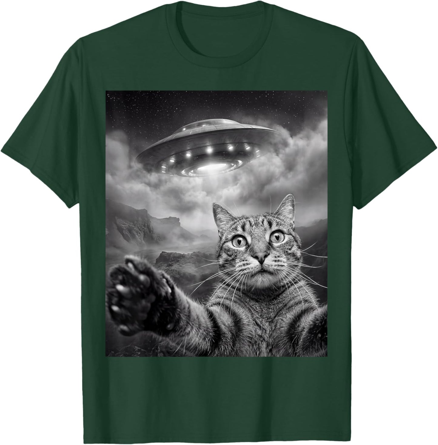 Funny Alien Cat Selfie UFO Abduction Sci-Fi Space Retro Men T-Shirt - T-Shirt | Forest