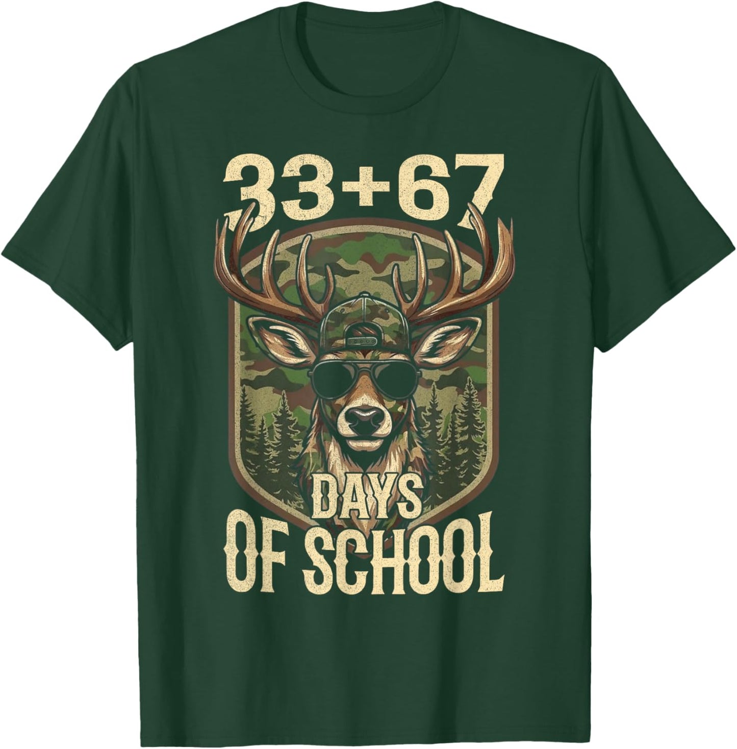 67 33 Day of School Deer Hunting Camo Boys Teacher 100 Days T-Shirt - T-Shirt | Forest