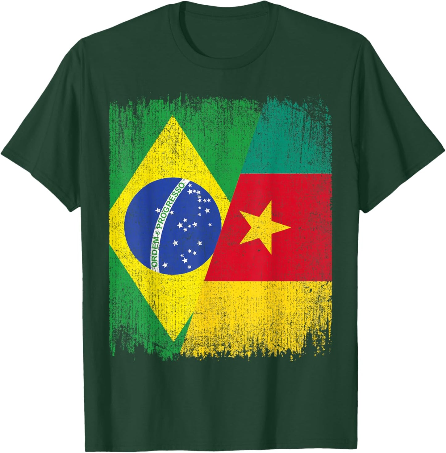 Half Brazil Cameroon Split Flag Brazilian Cameroonian Roots T-Shirt - T-Shirt | Forest