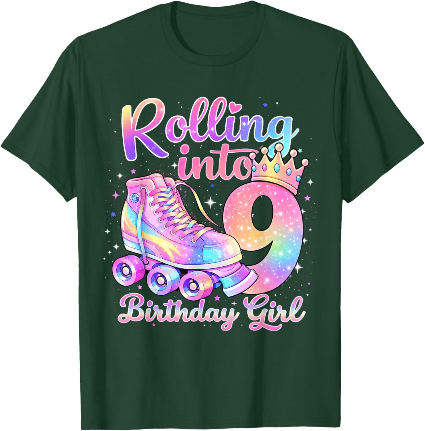 Rolling Into 9 Years Old Roller Skating Girl 9th Birthday T-Shirt - T-Shirt | Forest