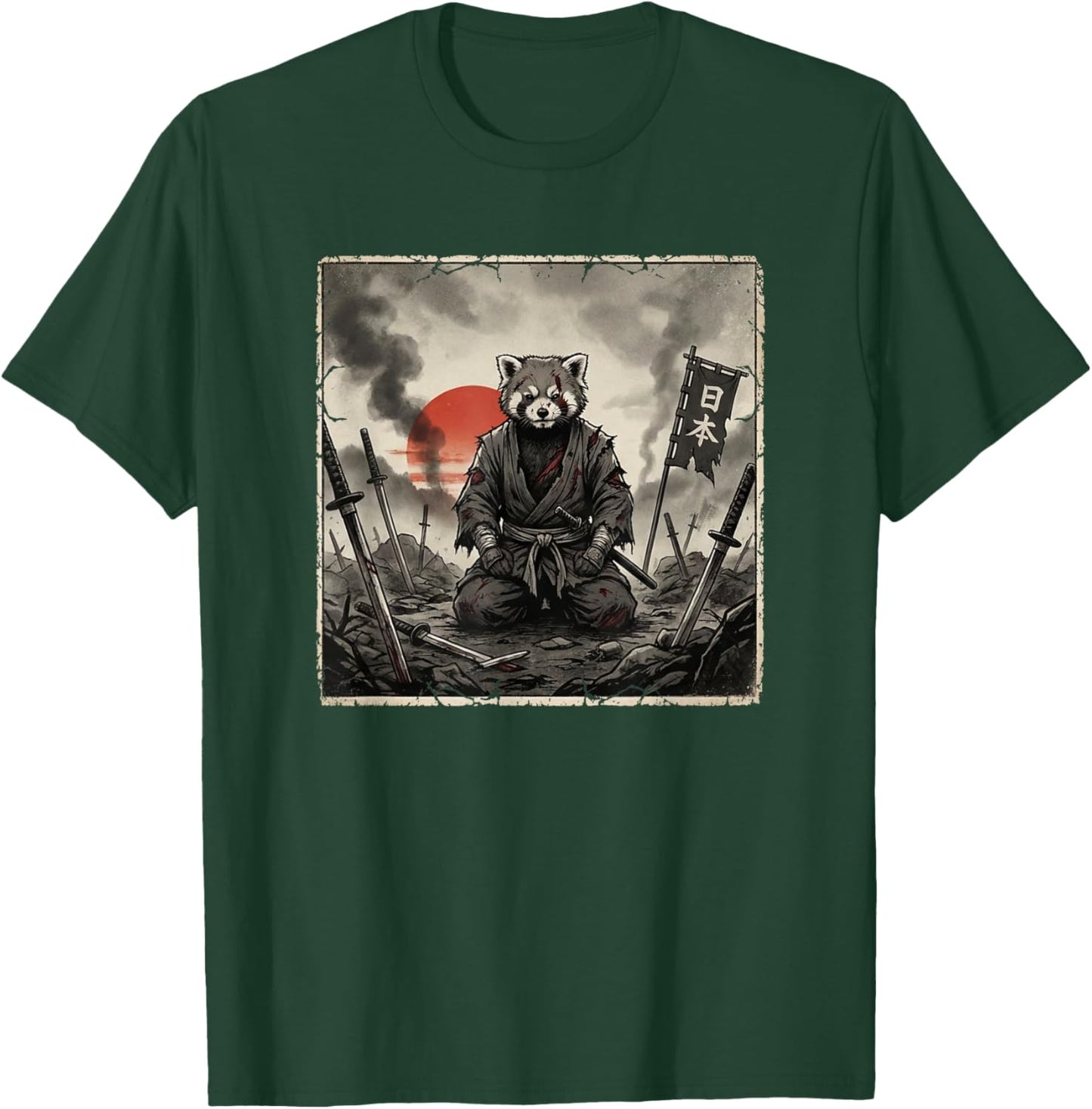 Anime Ukiyo-e Japanese Vintage Warrior Samurai Red Panda T-Shirt - T-Shirt | Forest