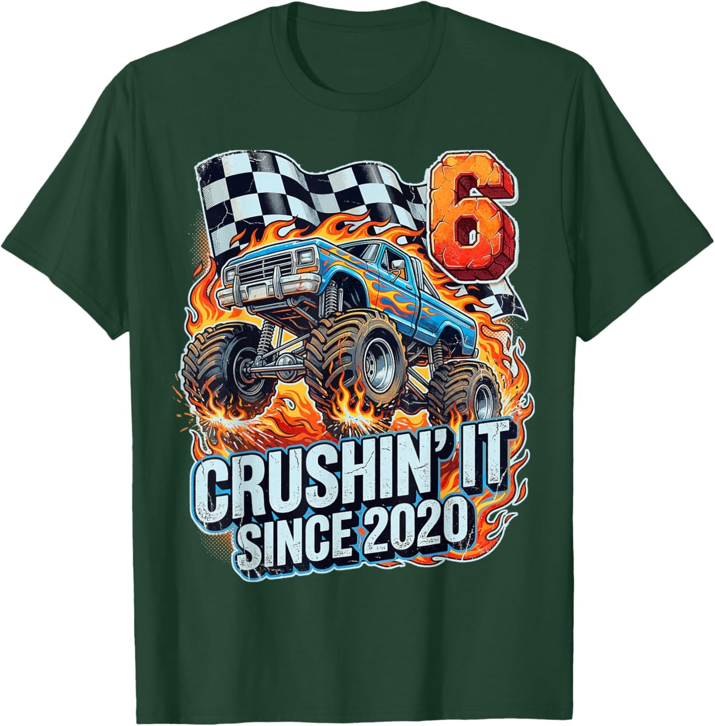 Birthday Monster Truck 6 Year Old Boys 6th Party Born 2020 T-Shirt - T-Shirt | Forest