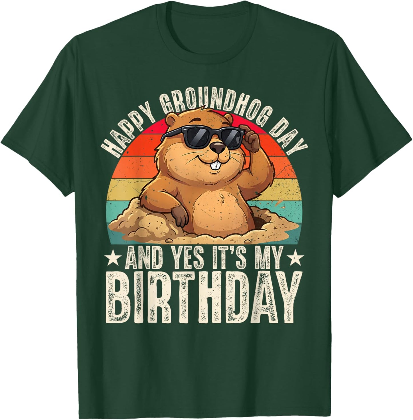 Happy Groundhog Day Birthday Cool Groundhog with Sunglasses T-Shirt - T-Shirt | Forest