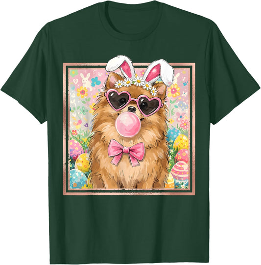 Easter Dog Bunny Ears Funny Pomeranian Easter Bunny Dog T-Shirt - T-Shirt | Forest