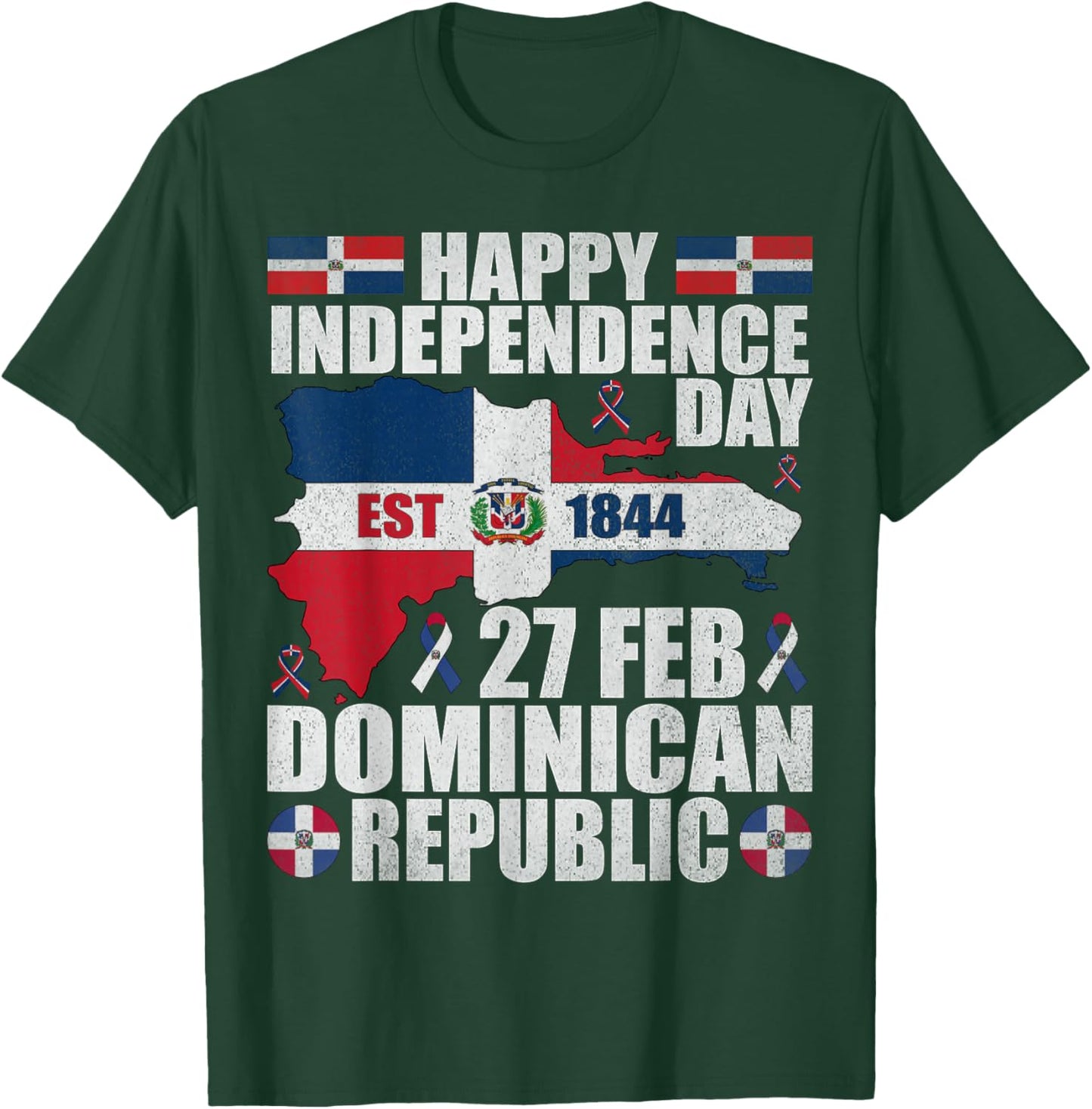 Dominican Republic 182nd Independence Day Dominican Flag Map T-Shirt - T-Shirt | Forest