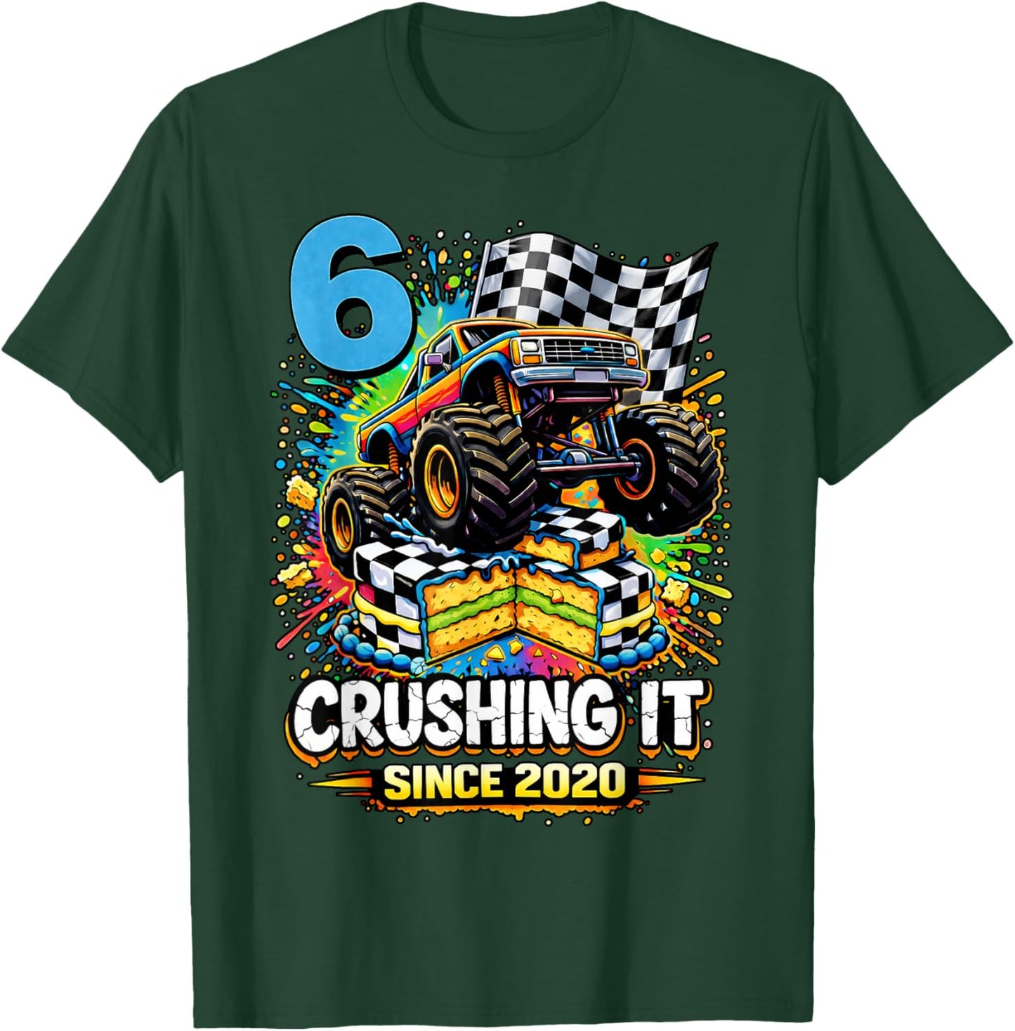 Birthday Monster Truck 6 Year Old Boys 6th Party Born 2020 T-Shirt - T-Shirt | Forest
