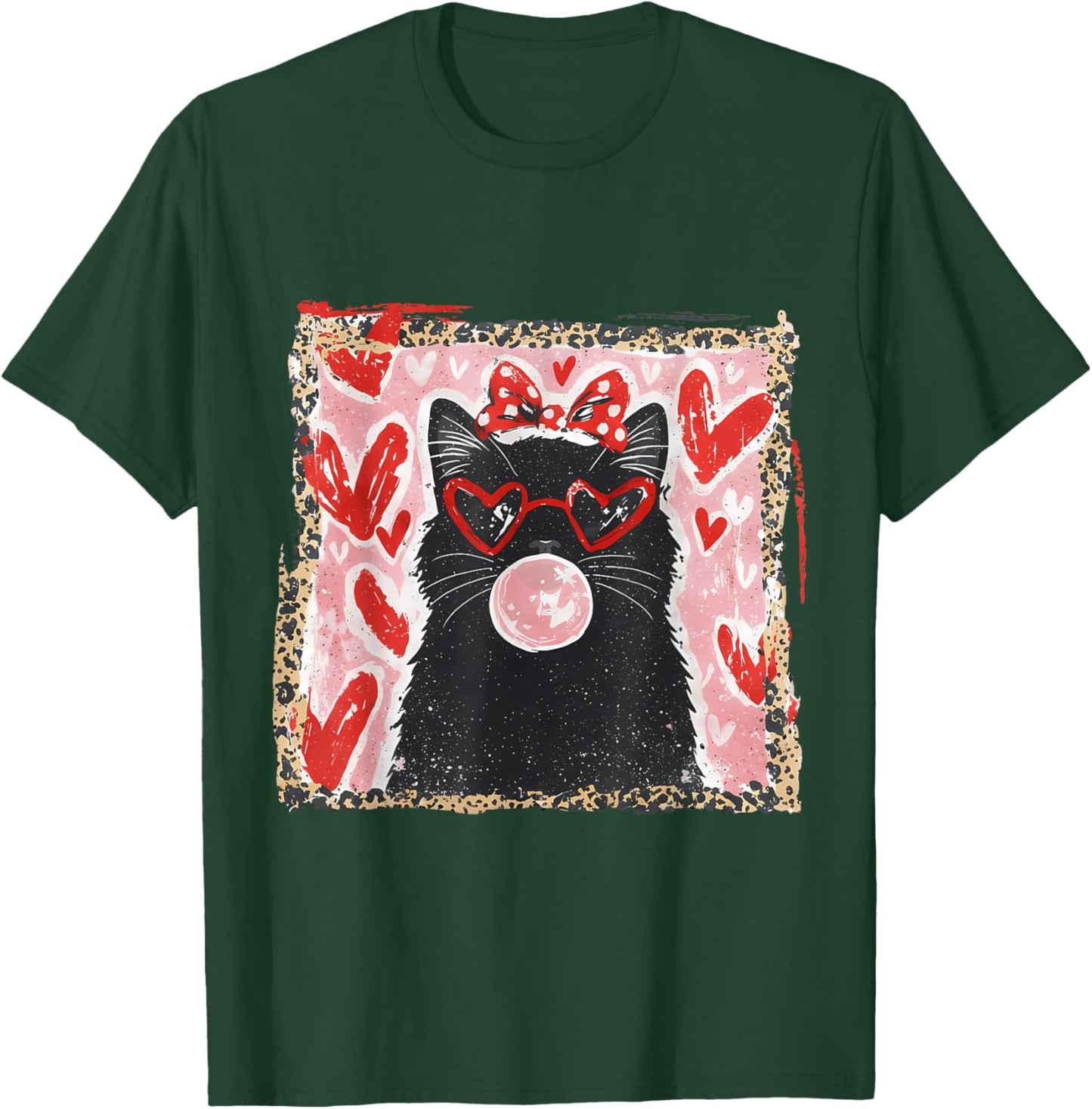 Valentine Cat Hearts Cat Lover Valentines Brushstroke Cat T-Shirt - T-Shirt | Forest